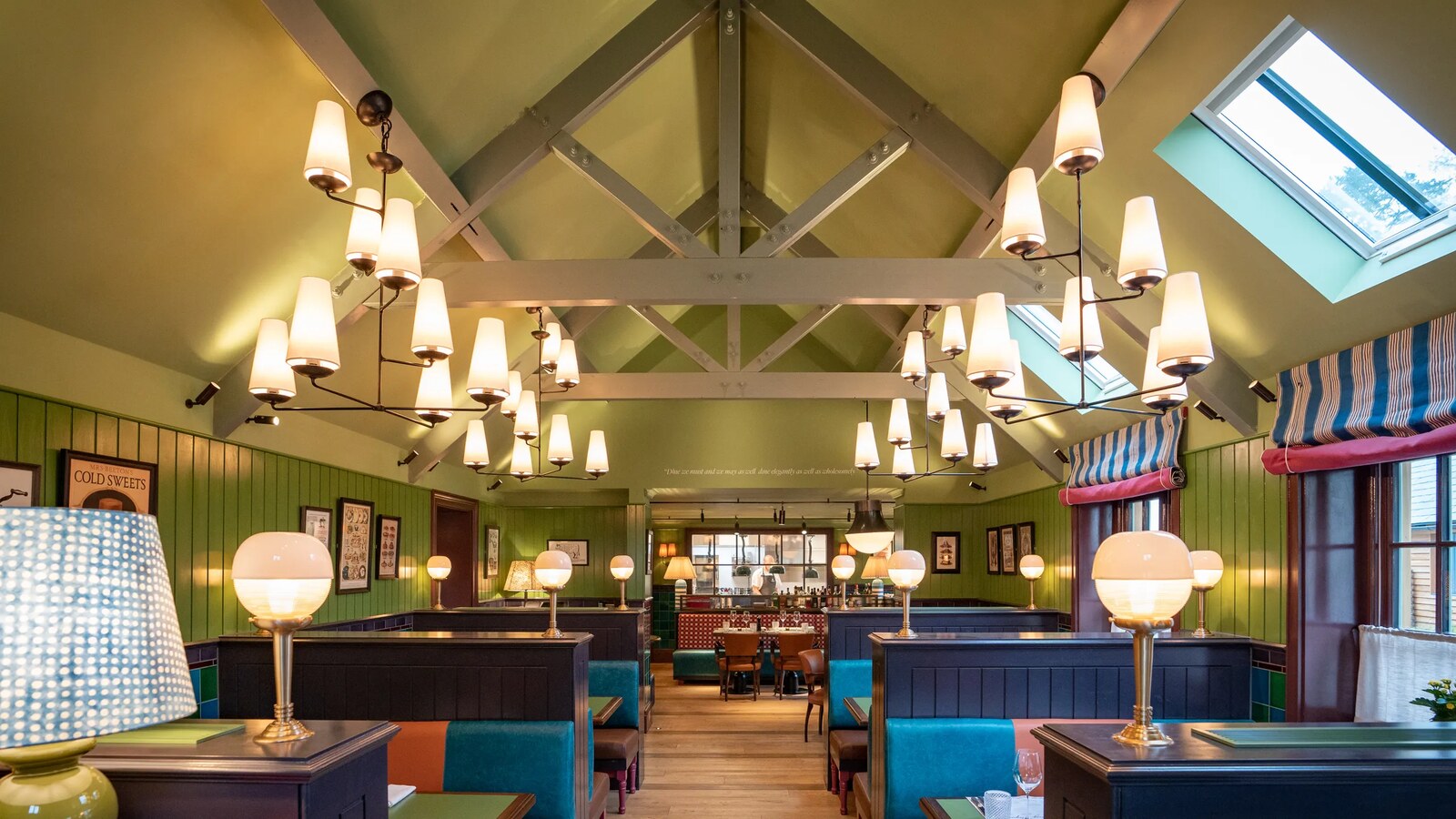 Beaverbrook — the green Garden House restaurant beneath its chandeliers