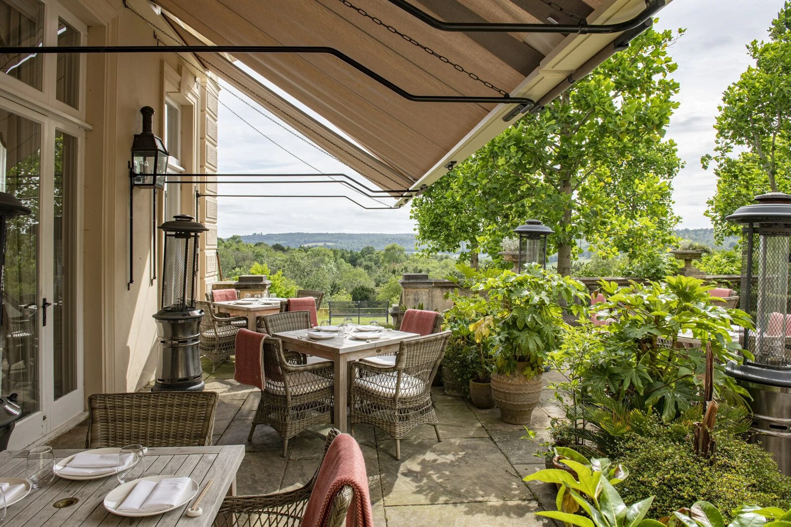 Beaverbrook — the covered terrace looking over the Surrey hills
