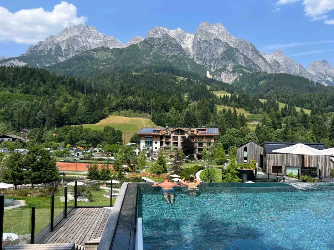 Naturhotel Forsthofgut — the adults' infinity pool above the valley