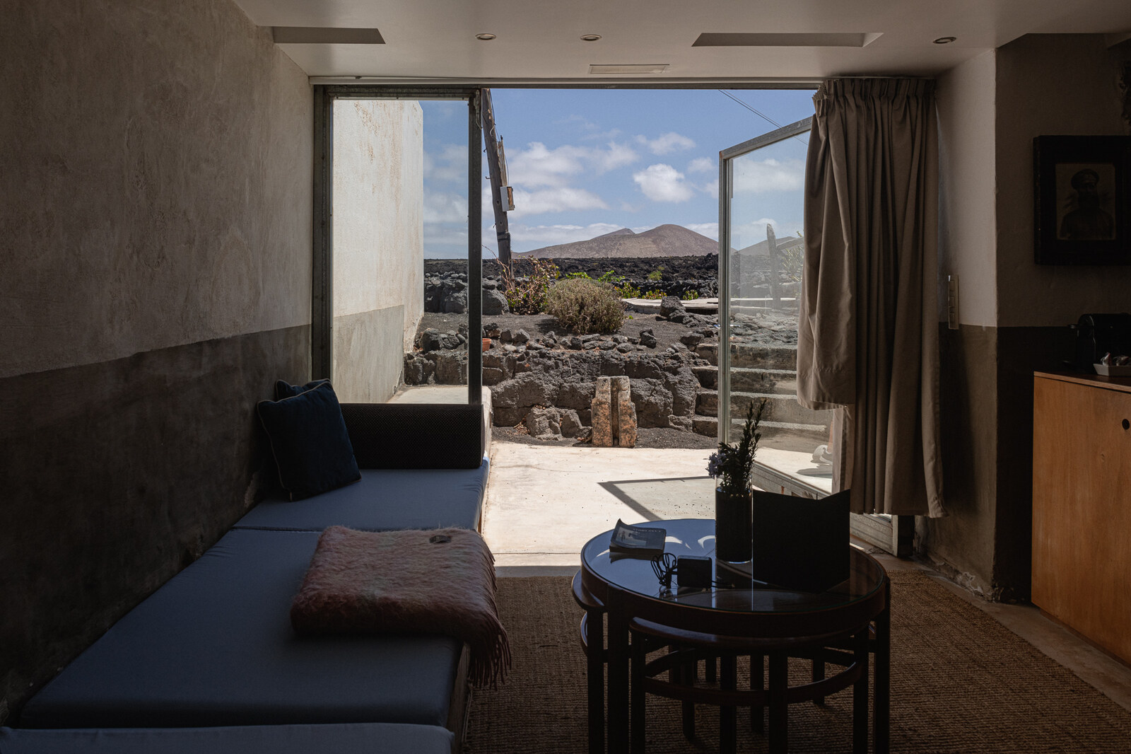 Buenavista Lanzarote &mdash; the lounge opening to the lava garden