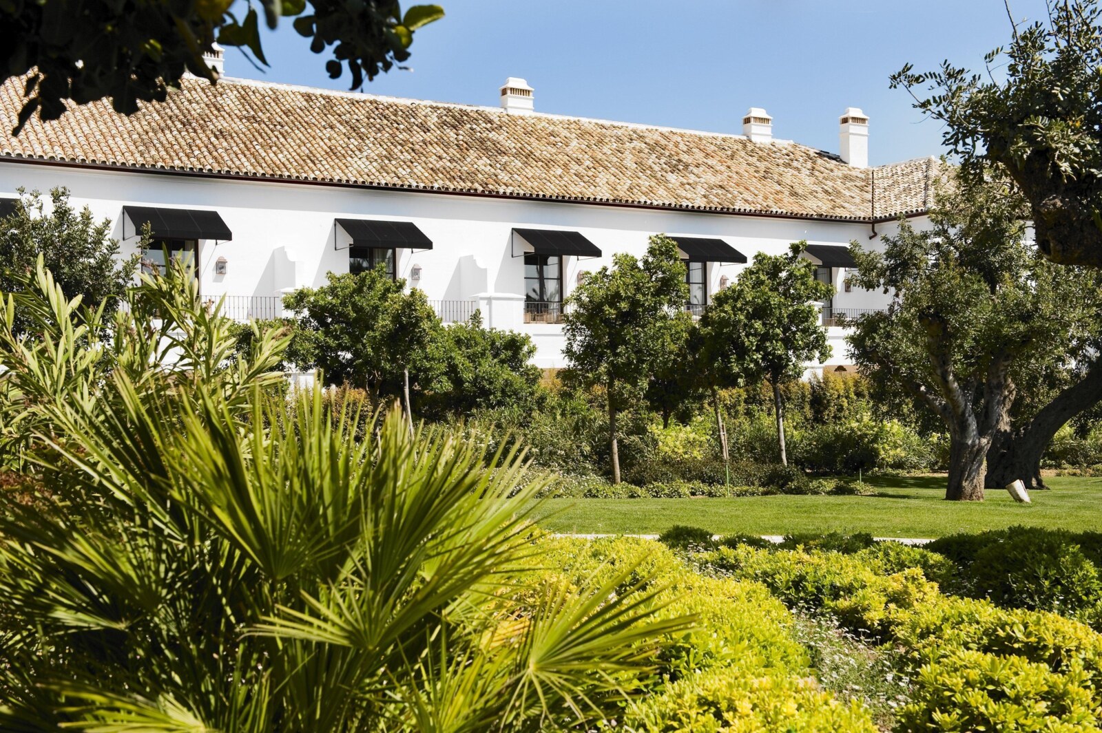 Finca Cortes&iacute;n &mdash; the whitewashed cortijo across the gardens