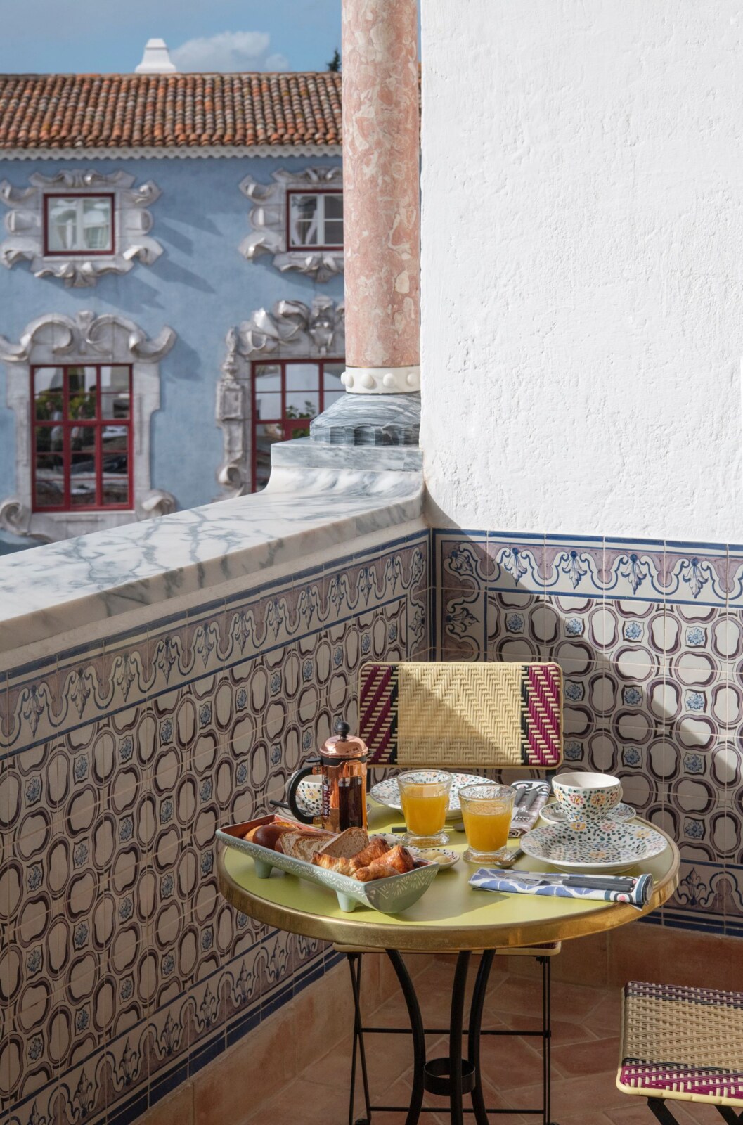 Vermelho Melides &mdash; breakfast laid on a tiled private terrace