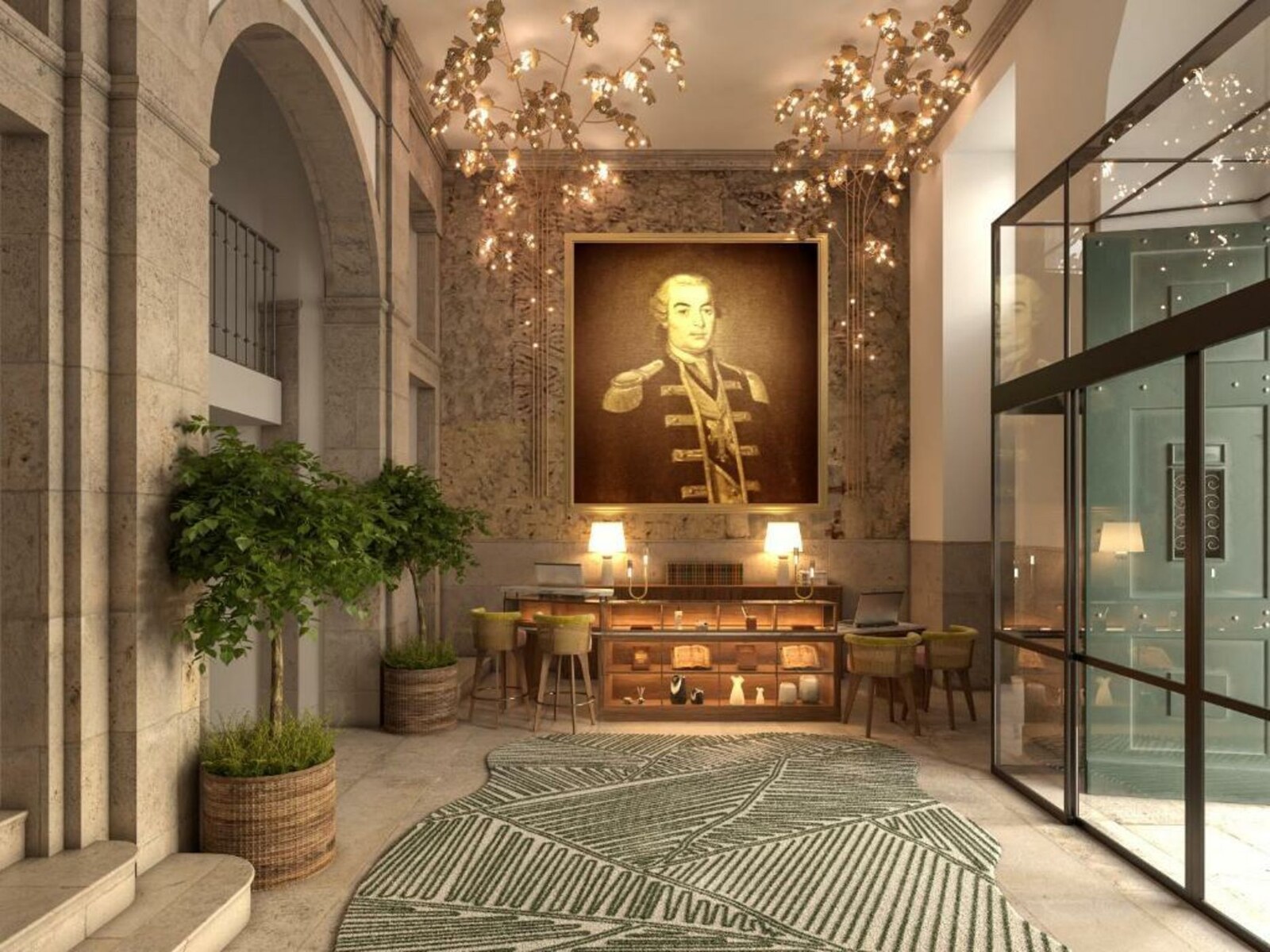 Pal&aacute;cio Ludovice &mdash; the grand salon, a portrait presiding beneath the chandelier
