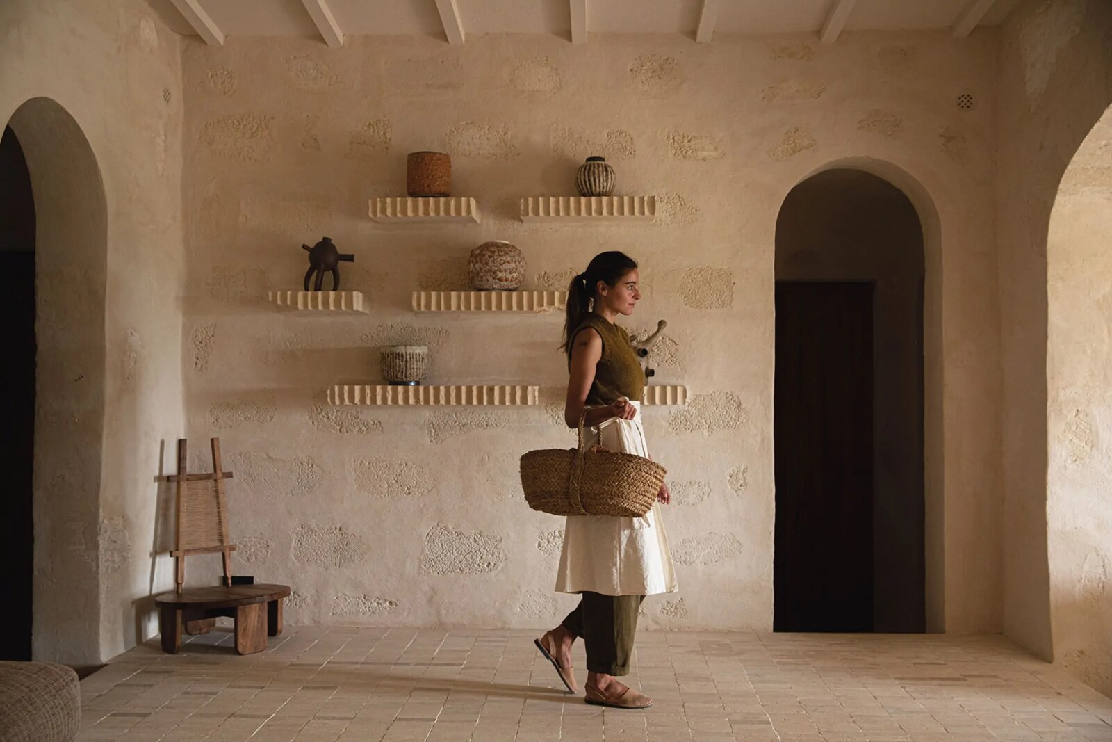 Son Blanc — rammed-earth hallway