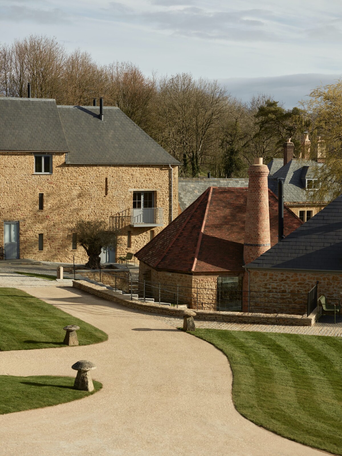 The Newt in Somerset — the cyder press building with its conical tiled roof