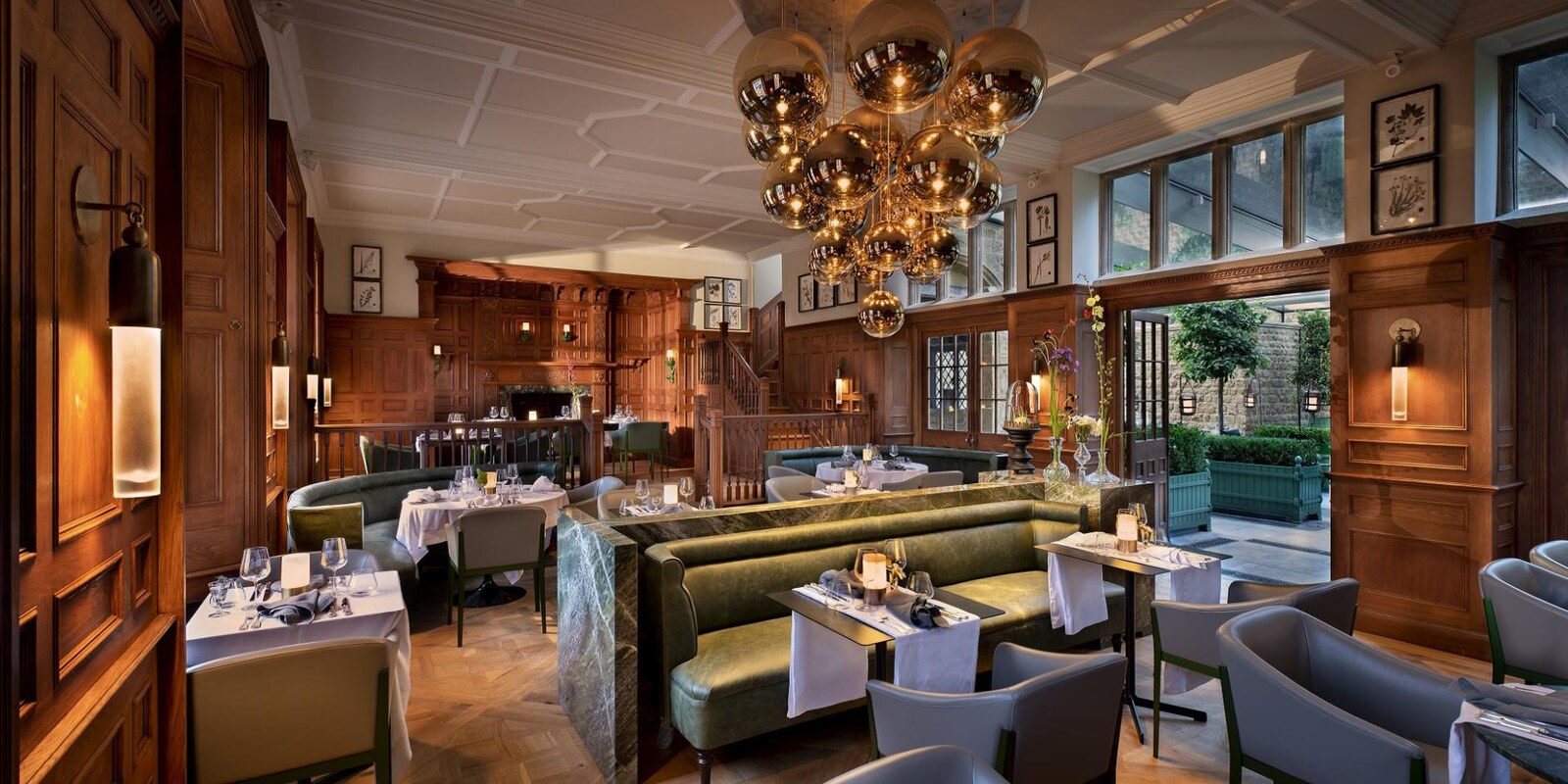 The Newt in Somerset — the oak-panelled Botanical Rooms dining room